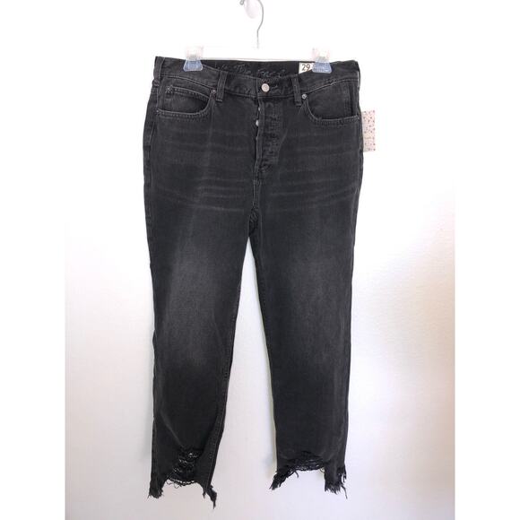 Free People Rugged Black Distressed Ankle Fly Button Straight Leg Jean - 29 - Picture 1 of 8